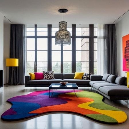 Handcrafted Multicolor Wavy Abstract Modern Rug